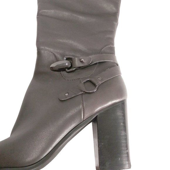 Leather Knee High Boots, Size 10M, Gray Block Heel Boot, Spring Fall Winter Boot - Picture 4 of 13